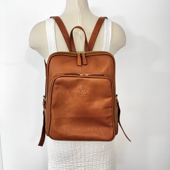 BALSA Paris Leather Slim Backpack Purse Brown Interchangeable Zipper Pulls - Picture 2 of 15